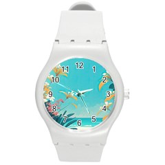 Beach Ocean Flowers Floral Plants Vacation Round Plastic Sport Watch (M)