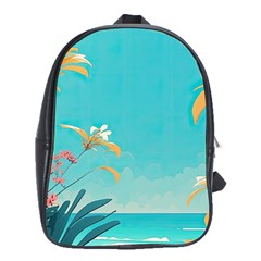 Beach Ocean Flowers Floral Plants Vacation School Bag (XL)