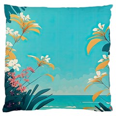 Beach Ocean Flowers Floral Plants Vacation Large Premium Plush Fleece Cushion Case (One Side)