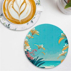 Beach Ocean Flowers Floral Plants Vacation UV Print Round Tile Coaster