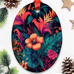 Tropical Flowers Floral Floral Pattern Pattern Ornament (oval)