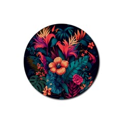 Tropical Flowers Floral Floral Pattern Pattern Rubber Coaster (round) by Pakemis