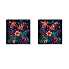 Tropical Flowers Floral Floral Pattern Pattern Cufflinks (square) by Pakemis