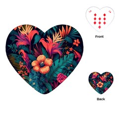 Tropical Flowers Floral Floral Pattern Pattern Playing Cards Single Design (heart)