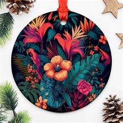 Tropical Flowers Floral Floral Pattern Pattern Round Ornament (two Sides)