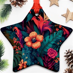 Tropical Flowers Floral Floral Pattern Pattern Star Ornament (two Sides)