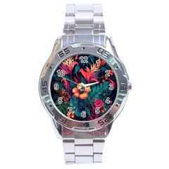 Tropical Flowers Floral Floral Pattern Pattern Stainless Steel Analogue Watch by Pakemis