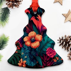 Tropical Flowers Floral Floral Pattern Pattern Christmas Tree Ornament (two Sides) by Pakemis