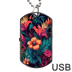 Tropical Flowers Floral Floral Pattern Pattern Dog Tag Usb Flash (one Side) by Pakemis