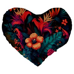 Tropical Flowers Floral Floral Pattern Pattern Large 19  Premium Flano Heart Shape Cushions by Pakemis