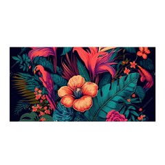 Tropical Flowers Floral Floral Pattern Pattern Satin Wrap 35  X 70  by Pakemis