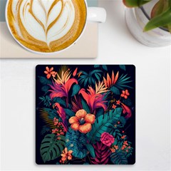 Tropical Flowers Floral Floral Pattern Pattern Uv Print Square Tile Coaster  by Pakemis