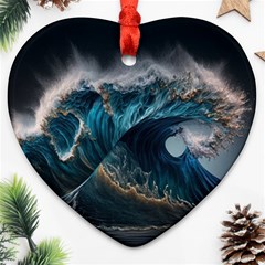 Tsunami Waves Ocean Sea Water Rough Seas 5 Ornament (heart)