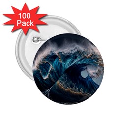 Tsunami Waves Ocean Sea Water Rough Seas 5 2 25  Buttons (100 Pack)  by Pakemis