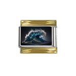 Tsunami Waves Ocean Sea Water Rough Seas 5 Gold Trim Italian Charm (9mm) Front