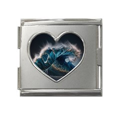 Tsunami Waves Ocean Sea Water Rough Seas 5 Mega Link Heart Italian Charm (18mm) by Pakemis