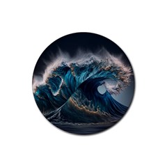 Tsunami Waves Ocean Sea Water Rough Seas 5 Rubber Round Coaster (4 Pack) by Pakemis