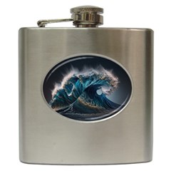 Tsunami Waves Ocean Sea Water Rough Seas 5 Hip Flask (6 Oz) by Pakemis