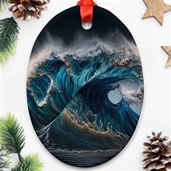 Tsunami Waves Ocean Sea Water Rough Seas 5 Oval Ornament (two Sides)