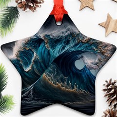 Tsunami Waves Ocean Sea Water Rough Seas 5 Star Ornament (two Sides)