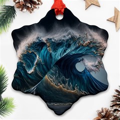 Tsunami Waves Ocean Sea Water Rough Seas 5 Snowflake Ornament (two Sides)