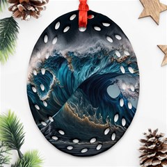 Tsunami Waves Ocean Sea Water Rough Seas 5 Ornament (oval Filigree)