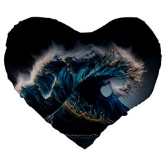 Tsunami Waves Ocean Sea Water Rough Seas 5 Large 19  Premium Flano Heart Shape Cushions by Pakemis