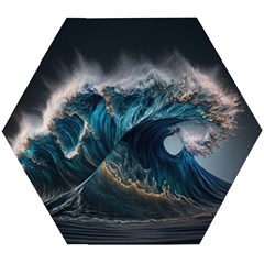 Tsunami Waves Ocean Sea Water Rough Seas 5 Wooden Puzzle Hexagon by Pakemis