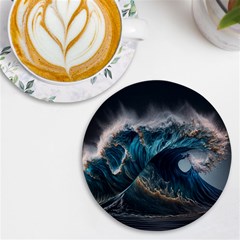 Tsunami Waves Ocean Sea Water Rough Seas 5 Uv Print Round Tile Coaster by Pakemis