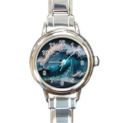 Tsunami Waves Ocean Sea Water Rough Seas 2 Round Italian Charm Watch by Pakemis