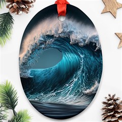 Tsunami Waves Ocean Sea Water Rough Seas 2 Ornament (oval)