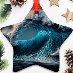 Tsunami Waves Ocean Sea Water Rough Seas 2 Ornament (star)