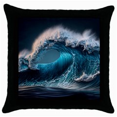 Tsunami Waves Ocean Sea Water Rough Seas 2 Throw Pillow Case (black) by Pakemis