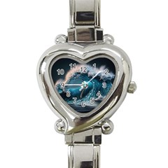 Tsunami Waves Ocean Sea Water Rough Seas 2 Heart Italian Charm Watch by Pakemis