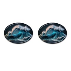 Tsunami Waves Ocean Sea Water Rough Seas 2 Cufflinks (oval) by Pakemis