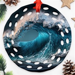 Tsunami Waves Ocean Sea Water Rough Seas 2 Ornament (round Filigree) by Pakemis