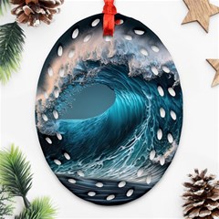 Tsunami Waves Ocean Sea Water Rough Seas 2 Ornament (oval Filigree)