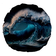 Tsunami Waves Ocean Sea Water Rough Seas 2 Large 18  Premium Flano Round Cushions by Pakemis