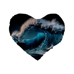 Tsunami Waves Ocean Sea Water Rough Seas 2 Standard 16  Premium Flano Heart Shape Cushions by Pakemis