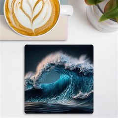 Tsunami Waves Ocean Sea Water Rough Seas 2 Uv Print Square Tile Coaster  by Pakemis