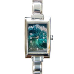 Tsunami Waves Ocean Sea Water Rough Seas Rectangle Italian Charm Watch by Pakemis