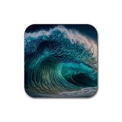 Tsunami Waves Ocean Sea Water Rough Seas Rubber Coaster (square) by Pakemis