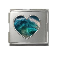 Tsunami Waves Ocean Sea Water Rough Seas Mega Link Heart Italian Charm (18mm) by Pakemis