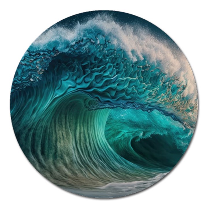 Tsunami Waves Ocean Sea Water Rough Seas Magnet 5  (Round)