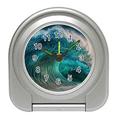 Tsunami Waves Ocean Sea Water Rough Seas Travel Alarm Clock by Pakemis