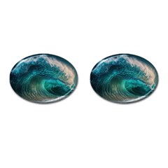 Tsunami Waves Ocean Sea Water Rough Seas Cufflinks (oval) by Pakemis