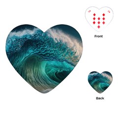 Tsunami Waves Ocean Sea Water Rough Seas Playing Cards Single Design (heart) by Pakemis