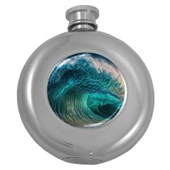 Tsunami Waves Ocean Sea Water Rough Seas Round Hip Flask (5 Oz) by Pakemis