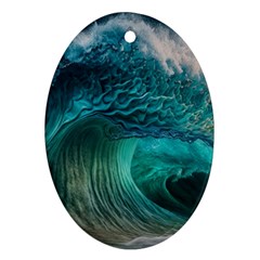 Tsunami Waves Ocean Sea Water Rough Seas Oval Ornament (two Sides)