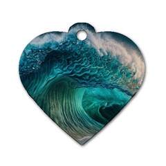 Tsunami Waves Ocean Sea Water Rough Seas Dog Tag Heart (two Sides) by Pakemis